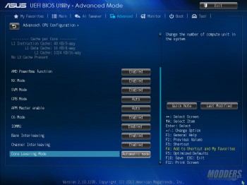 UEFI - Advanced screen - CPU settings